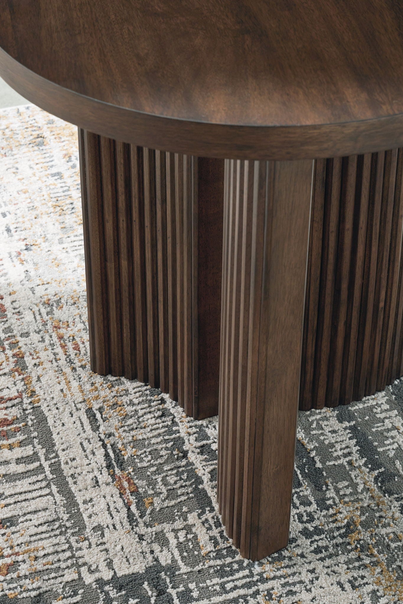 Korestone - Round End Table - Dark Brown, alternate view 3 with wood construction