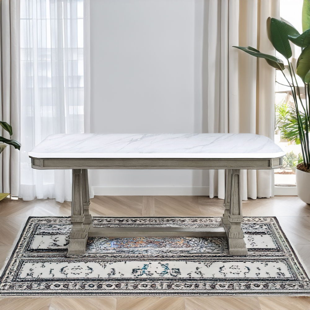 Zumala - Dining Table - Marble Top & Weathered Oak, product view with wood construction