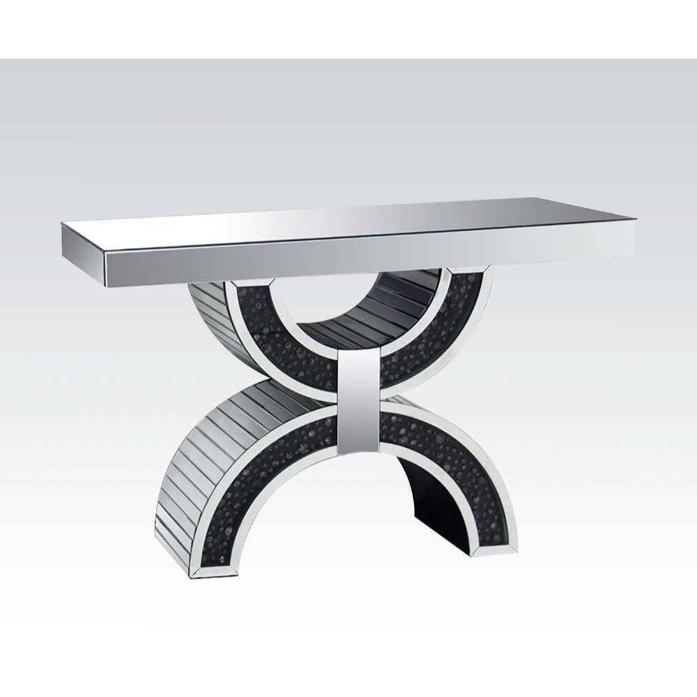 Nysa - Console Table With Faux Crystals - Mirrored, product view with wood construction