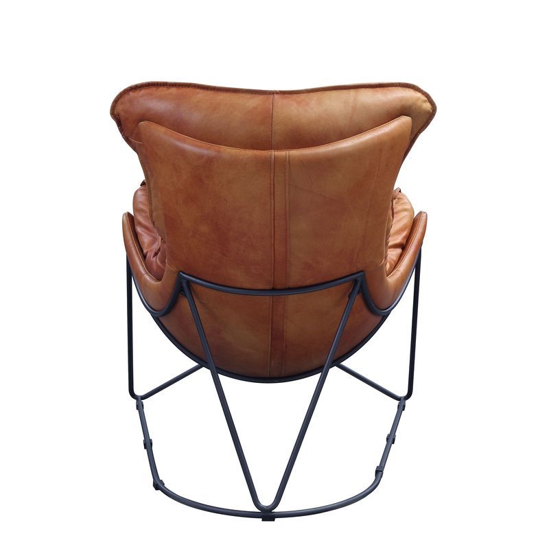 Thurshan - Accent Chair - Aperol Top Grain Leather & Black, alternate view 2 with cotton fabric