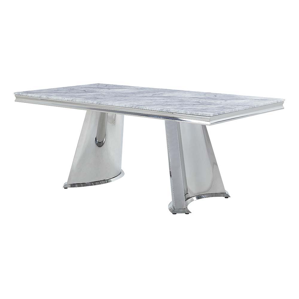Destry - Dining Table With Engineering Stone Top & Pedestal Base - Engineering Stone Top &, alternate view 2 with marble