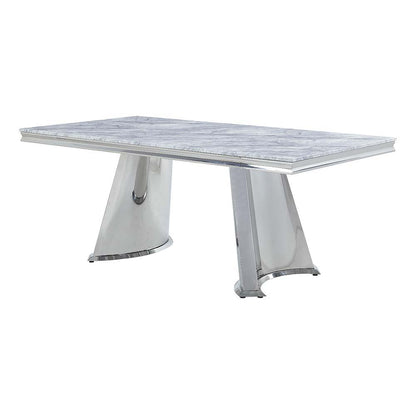 Destry - Dining Table With Engineering Stone Top & Pedestal Base - Engineering Stone Top &, alternate view 2 with marble