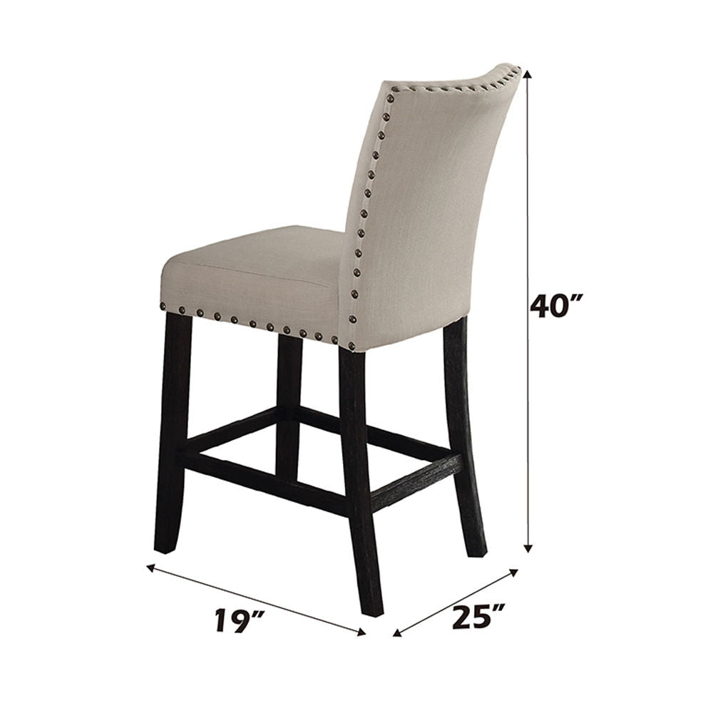 Nolan - Counter Height Chair (Set of 2) - Beige Linen & Salvage Dark Oak, alternate view 2 with wood construction
