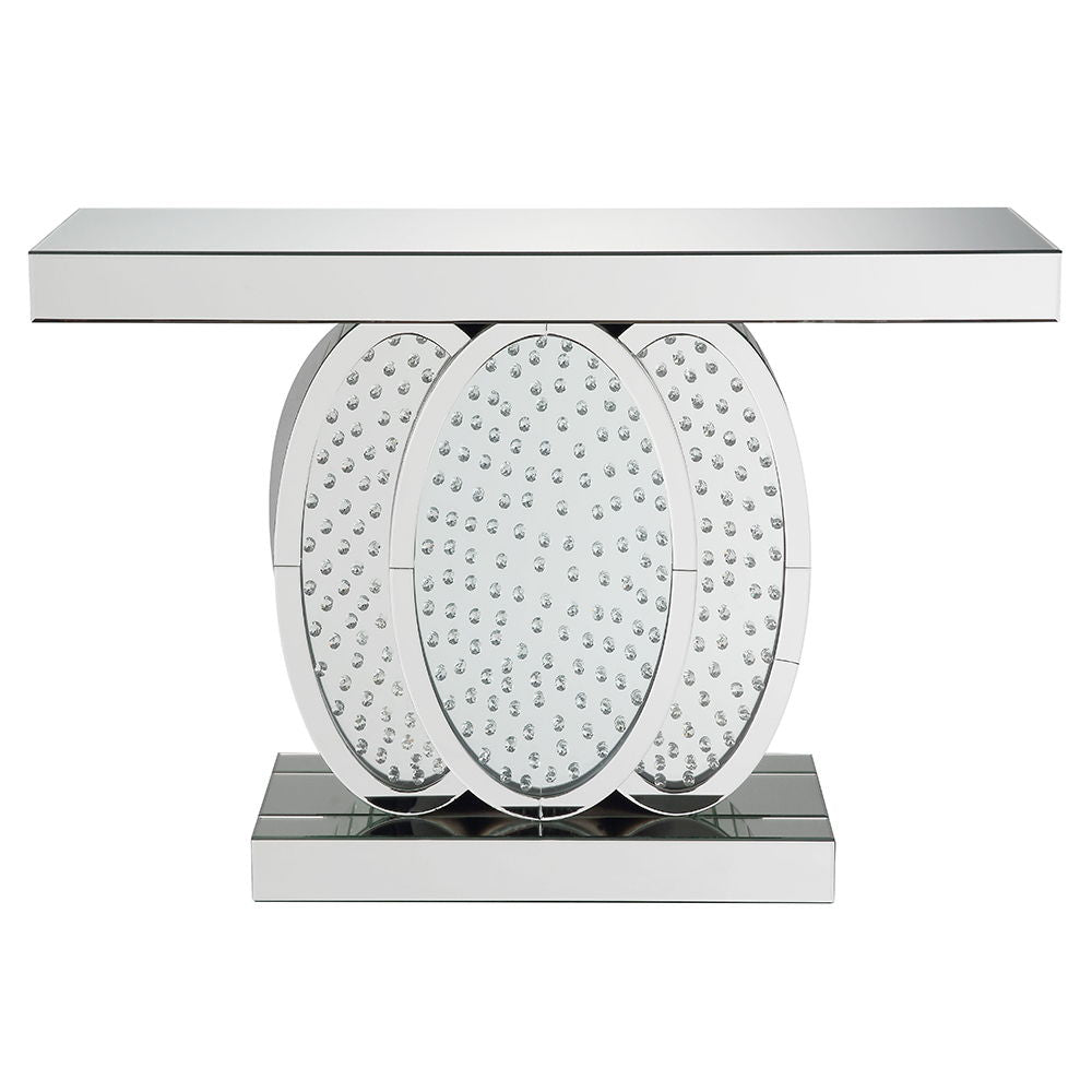 Nysa - 47"L Console Table - Mirrored & Faux Crystals, alternate view 2 with wood construction