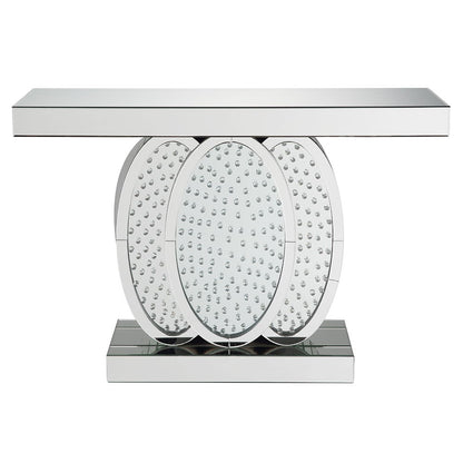 Nysa - 47"L Console Table - Mirrored & Faux Crystals, alternate view 2 with wood construction