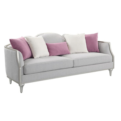 Kasa - Sofa With 5 Pillows - Beige Linen & Champagne, alternate view 2 with wood construction