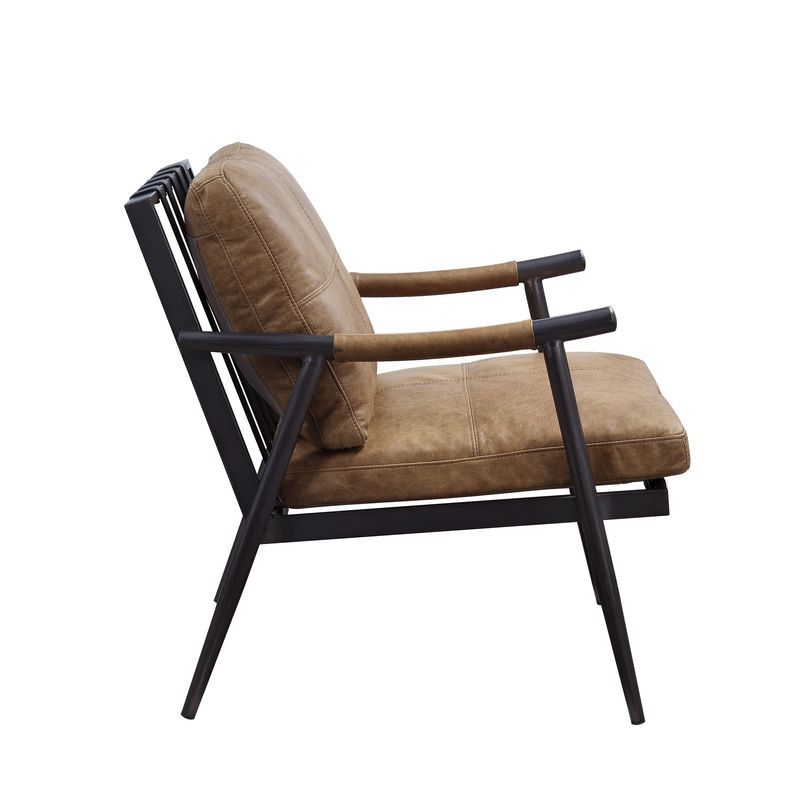Anzan - Accent Chair - Berham Chestnut Top Grain Leather & Matt Iron, alternate view 3 with top-grain leather