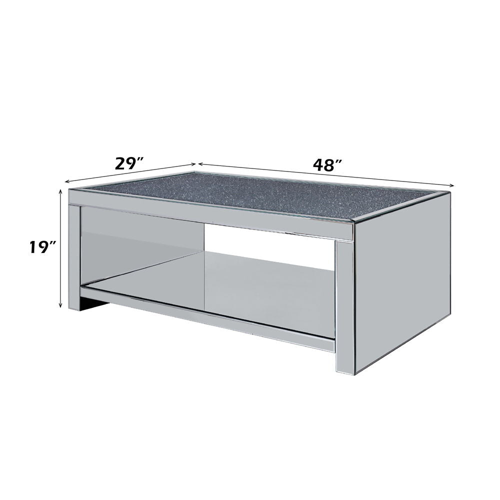 Noralie - Coffee Table - Clear Glass, Mirrored & Faux Diamonds, alternate view 3 with wood construction