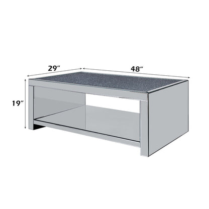 Noralie - Coffee Table - Clear Glass, Mirrored & Faux Diamonds, alternate view 3 with wood construction