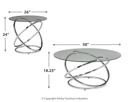 Hollynyx - Occasional Table Set (Set of 3) - Chrome Finish, alternate view 2 with glass