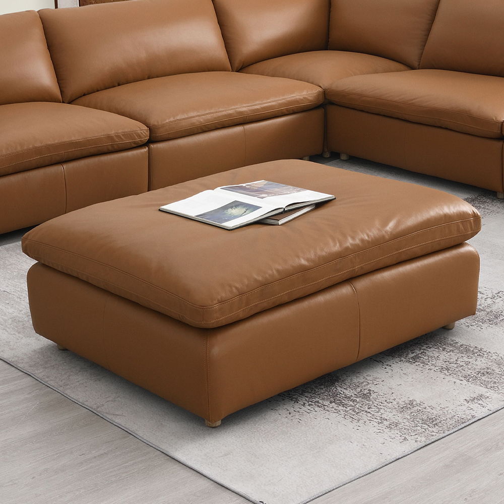 Brighton - Ottoman - Brown Top Grain Leather, alternate view 2 with wood construction