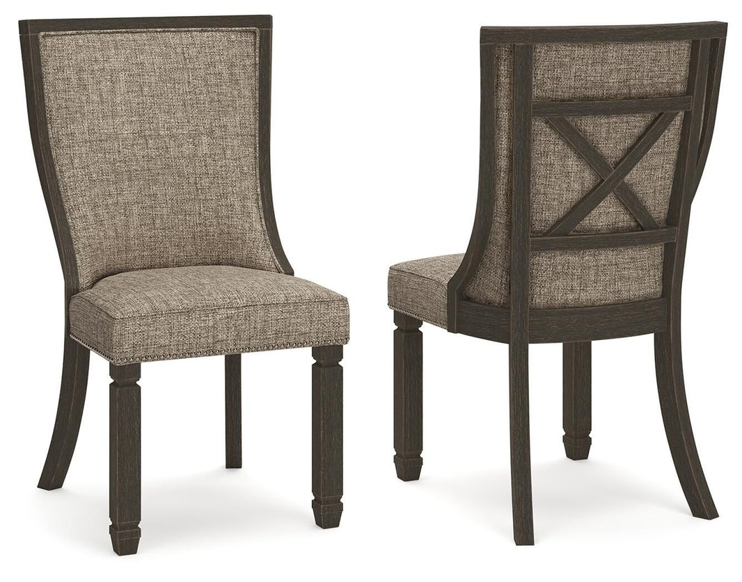 Tyler Creek - Dining UPH Side Chair (Set of 2) - Framed Back - Black / Grayish Brown, product view with polyester fabric