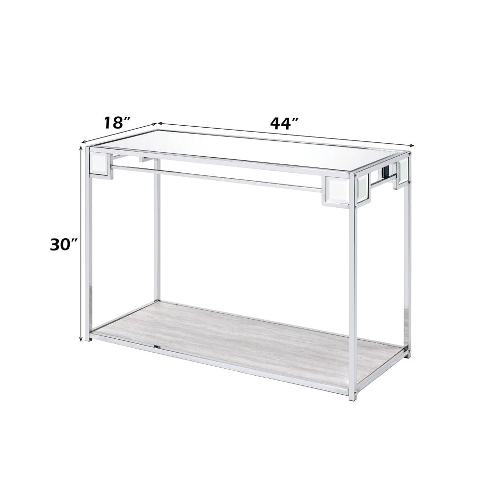 Asbury - Console Table - Mirrored & Chrome, alternate view 2 with wood construction