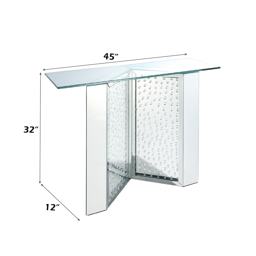 Nysa - 45" X 32" Console Table - Mirrored & Faux Crystals, alternate view 2 with wood construction