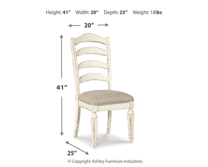 Realyn - Dining UPH Side Chair (Set of 2) - Ladderback - Chipped White, alternate view 3 with polyester fabric