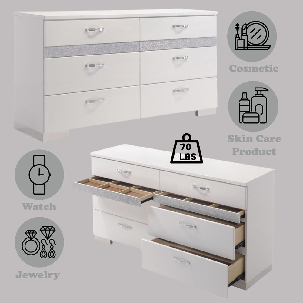 Naima II - Dresser - White High Gloss, alternate view 3 with wood construction