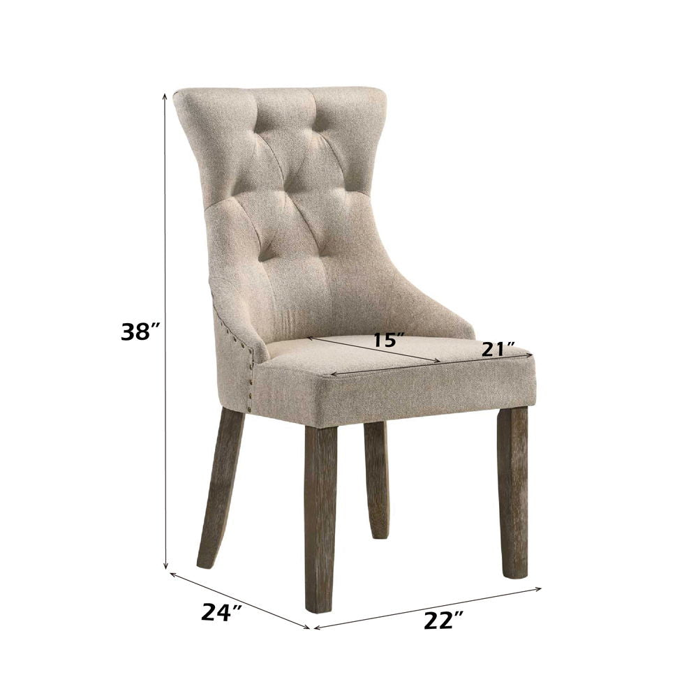Gabrian - Side Chair (Set of 2) - Two-Tone Beige Fabric & Reclaimed Gray, alternate view 2 with wood construction