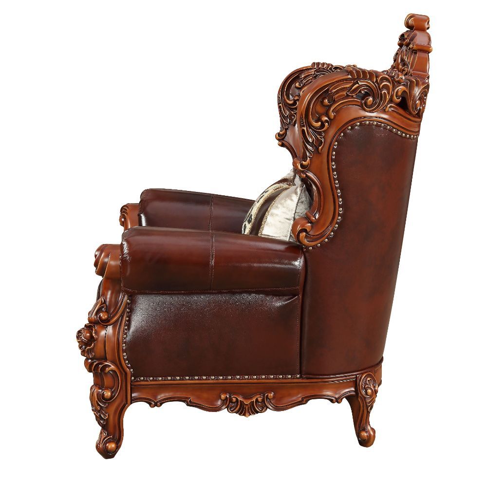 Eustoma - Chair - Cherry Top Grain Leather Match & Walnut, alternate view 2 with solid wood