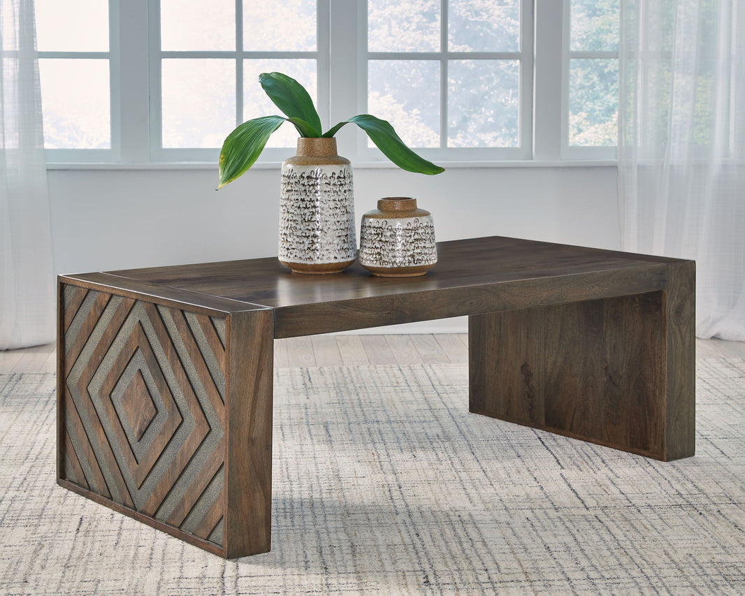 Dreggan - Rectangular Cocktail Table - Brown, alternate view 2 with engineered wood