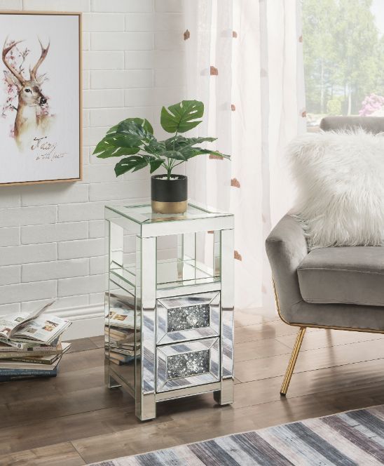 Noralie - 24" Accent Table - Clear Glass, Mirrored & Faux Diamonds, alternate view 2
