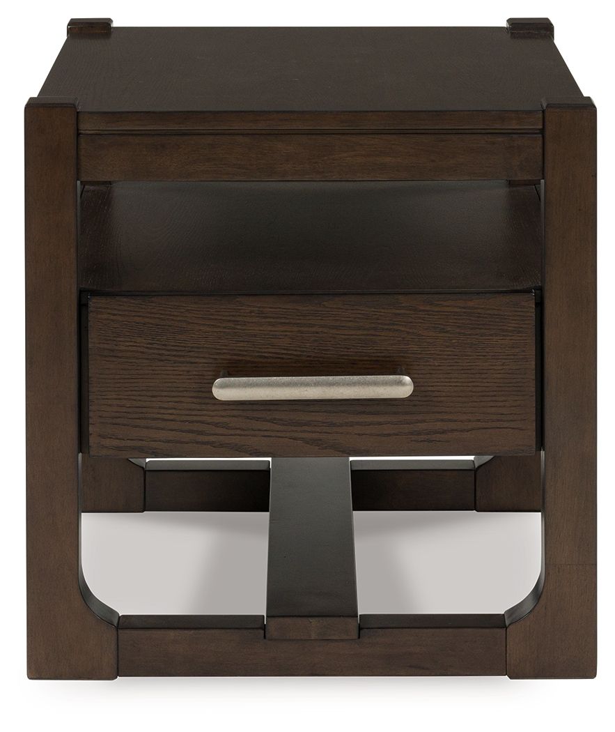 Breckington - Square End Table - Dark Brown, alternate view 2 with wood construction