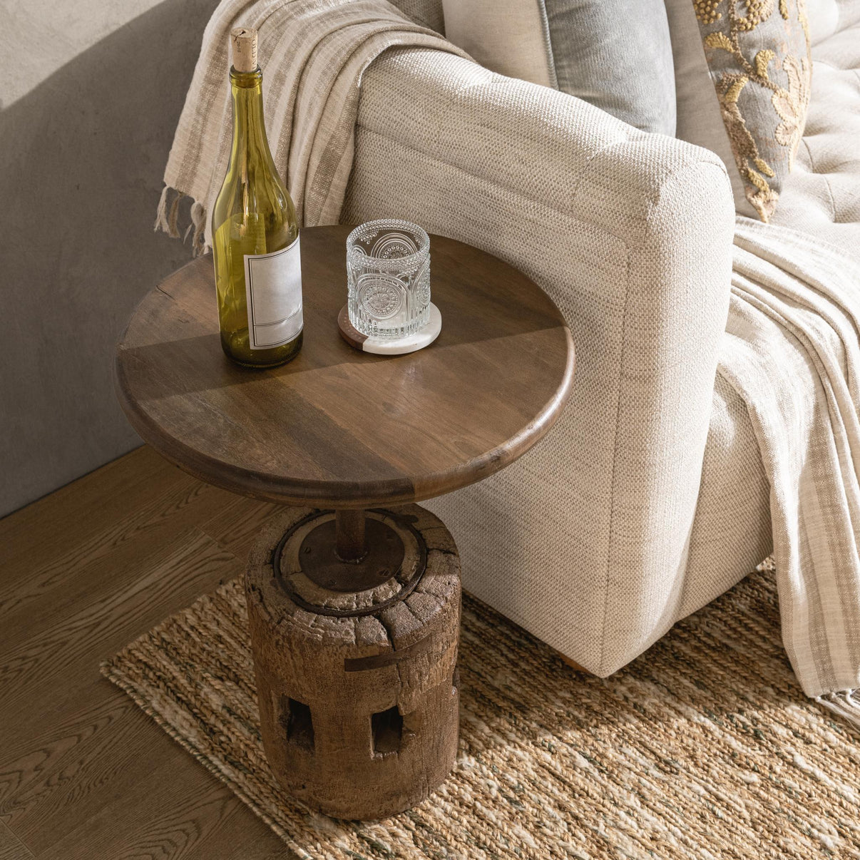Amira - Large Round Accent Table - Dark Brown, alternate view 2 with wood construction