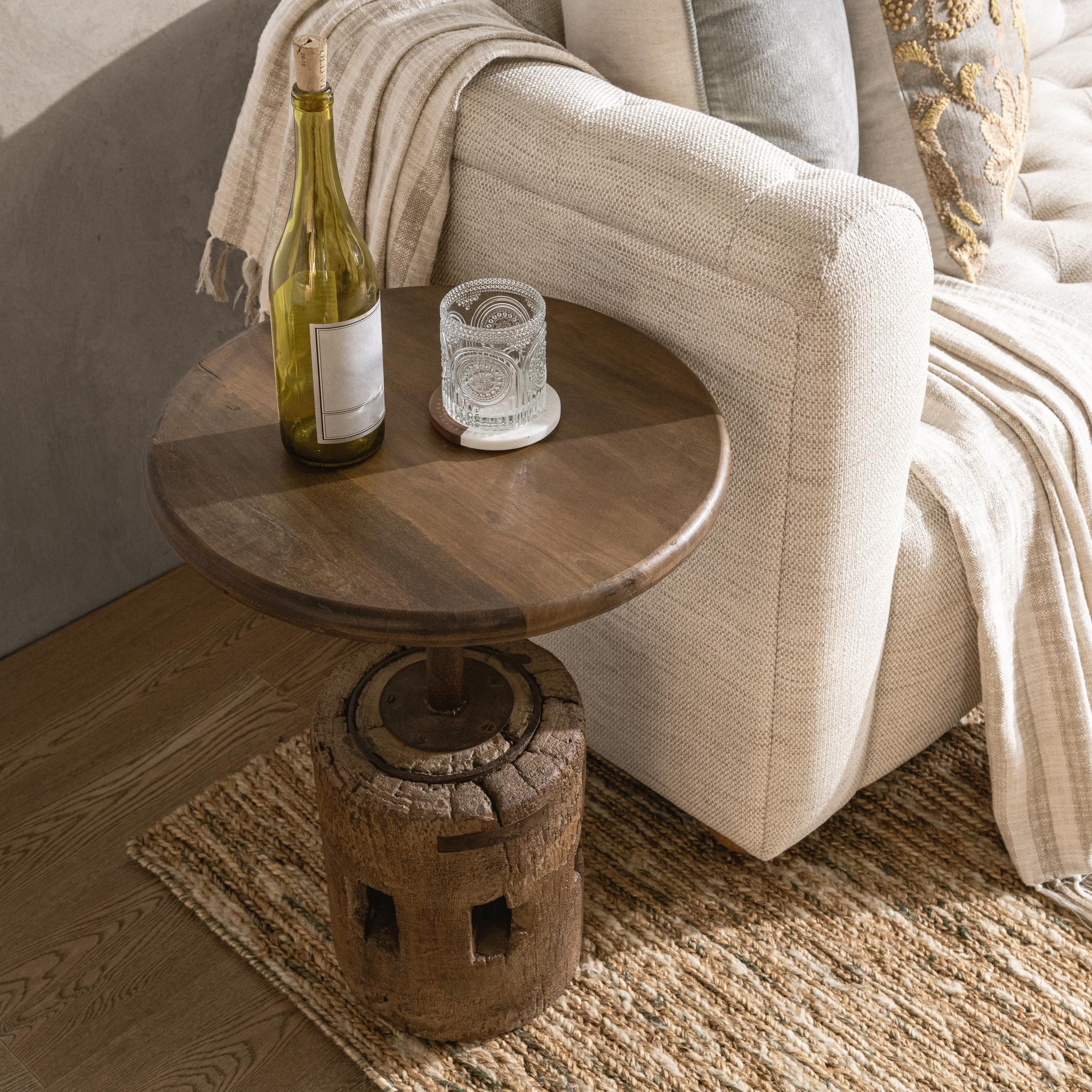 Amira - Large Round Accent Table - Dark Brown, alternate view 2 with wood construction