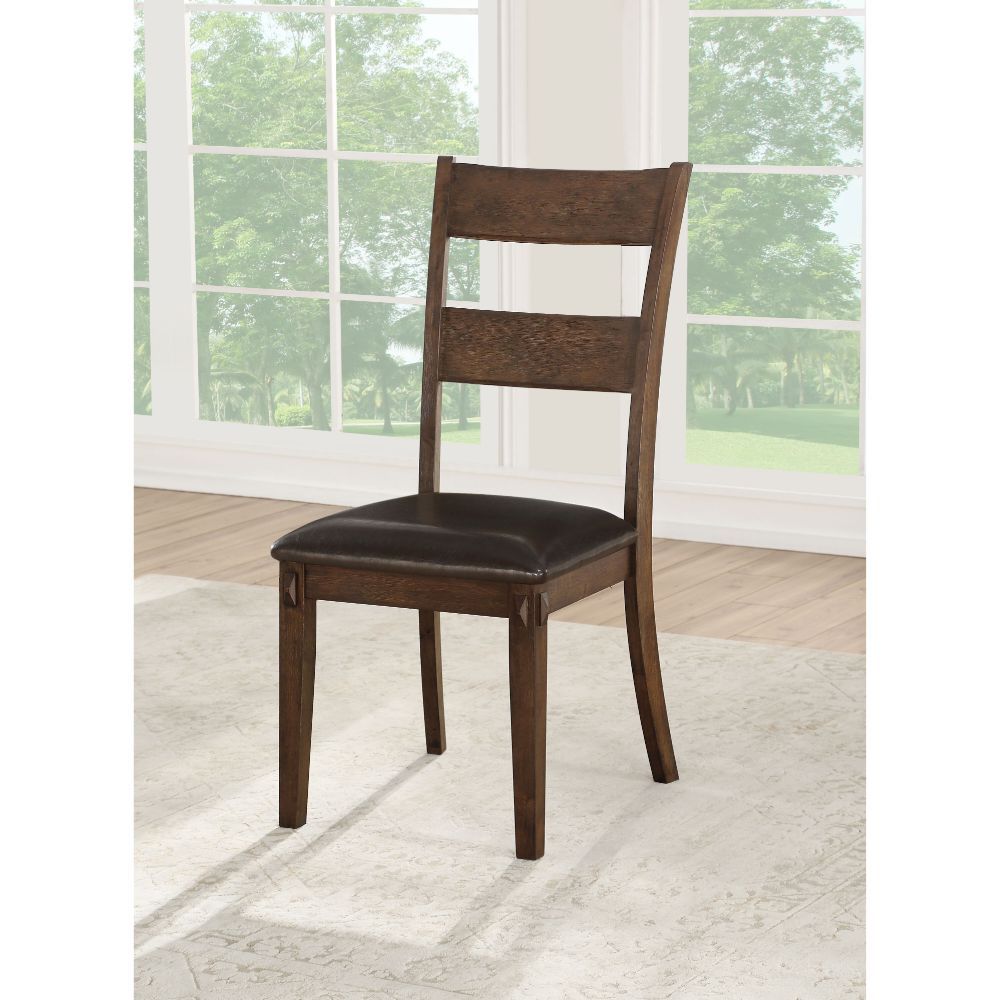 Nabirye - Side Chair (Set of 2) - Esspresso Synthetic Leather & Dark Oak, alternate view 2 with wood construction
