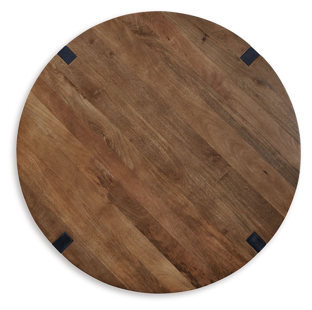 Hanneforth - Round Cocktail Table - Brown, alternate view 2 with solid wood