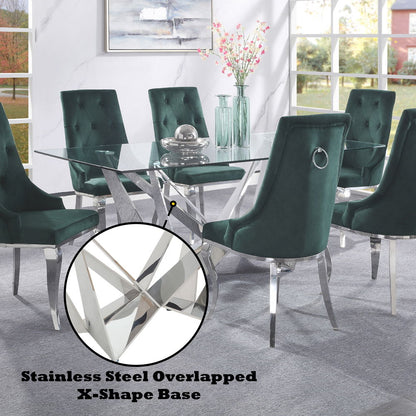 Dekel - Dining Table - Clear Glass Top & Stainless Steel, alternate view 2 with wood construction
