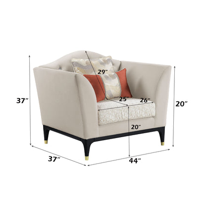 Tayden - Chair With 2 Pillows - Beige Velvet, alternate view 2 with wood construction