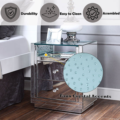 Nysa - 20" X 14" Accent Table - Mirrored & Faux Crystals, alternate view 3 with glass