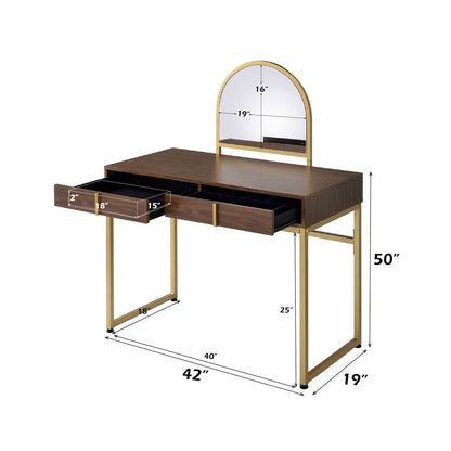 Coleen - 50" Vanity Desk With Mirror & Jewelry Tray - Walnut & Gold, alternate view 2