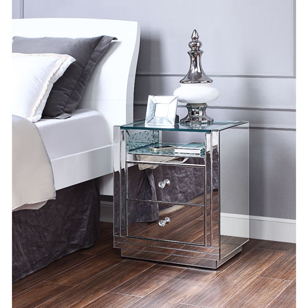 Nysa - 20" X 14" Accent Table - Mirrored & Faux Crystals, alternate view 4 with glass