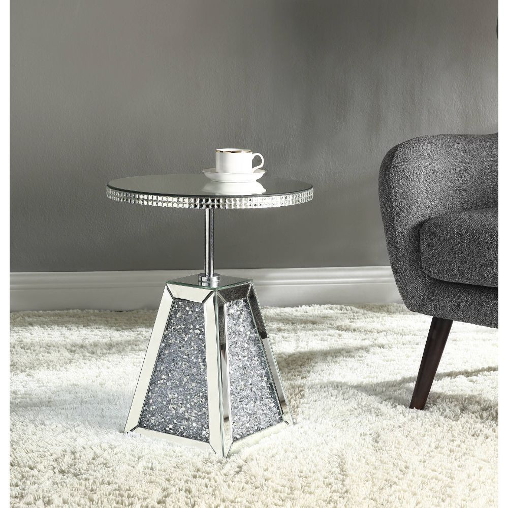 Noralie - 20" Accent Table - Mirrored & Faux Diamonds, alternate view 2 with glass