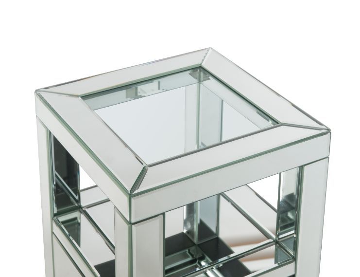Noralie - 24" Accent Table - Clear Glass, Mirrored & Faux Diamonds, alternate view 3