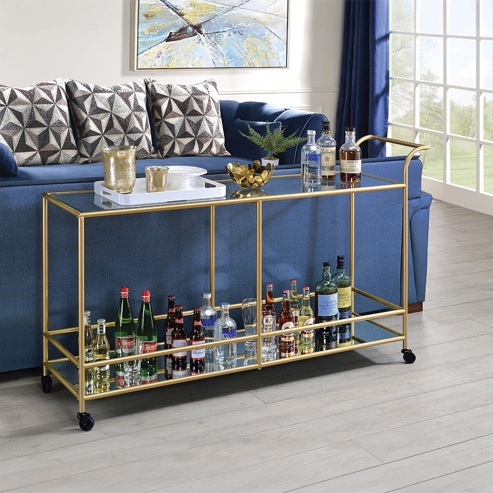 Kenda - Serving Cart - Clear Glass, Mirrored & Gold, alternate view 3 with metal