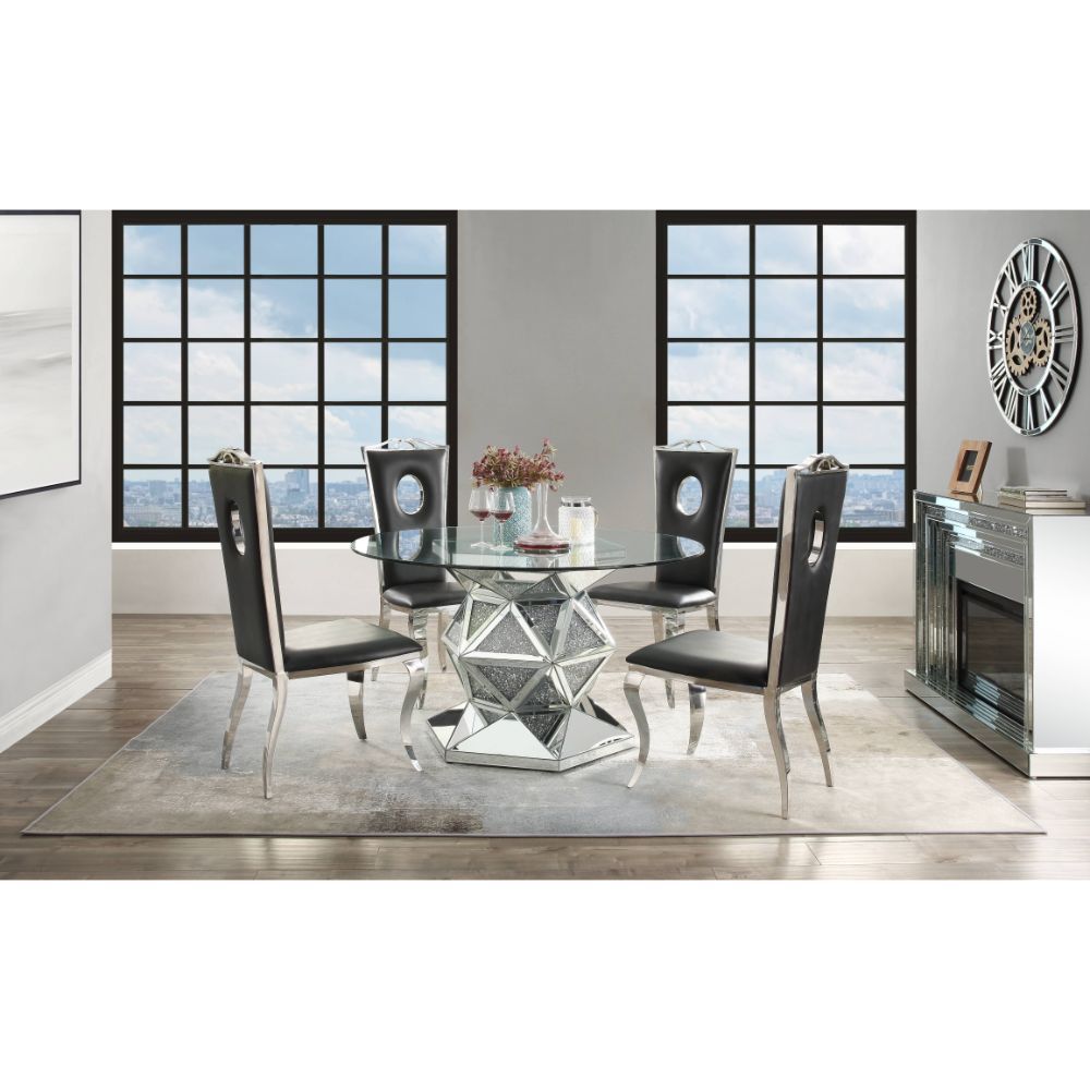 Noralie - 52" Round Dining Table - Mirrored & Faux Diamonds, alternate view 2 with wood construction