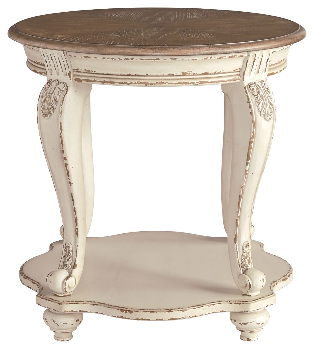 Realyn - Round End Table - White / Brown, alternate view 3 with engineered wood