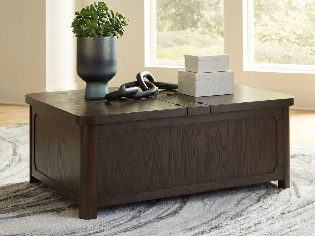 Breckington - Cocktail Table With Storage - Dark Brown, alternate view 2 with wood construction