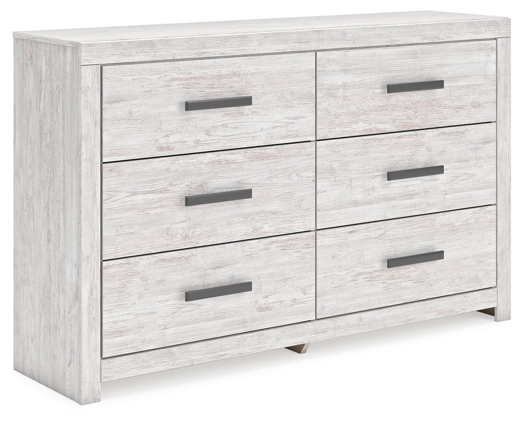 Cayboni - Six Drawer Dresser - Whitewash, product view with linen fabric