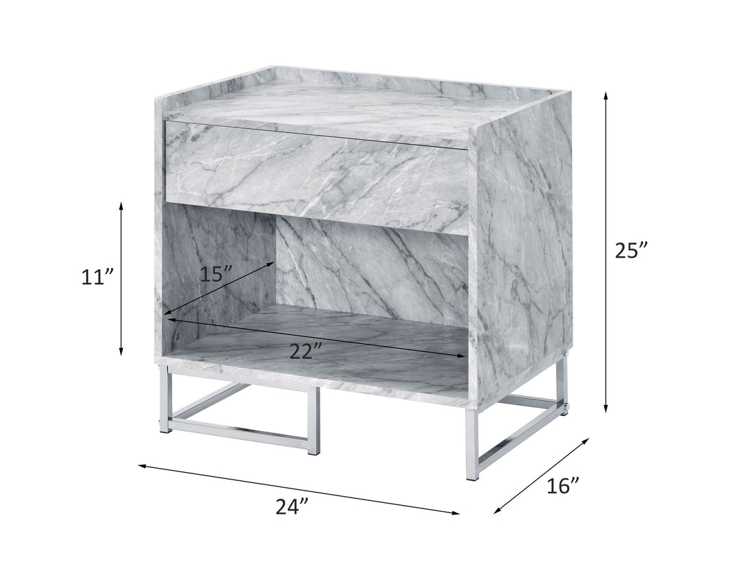 Azrael - Accent Table - White Printed Faux Marble & Chrome, alternate view 2 with metal