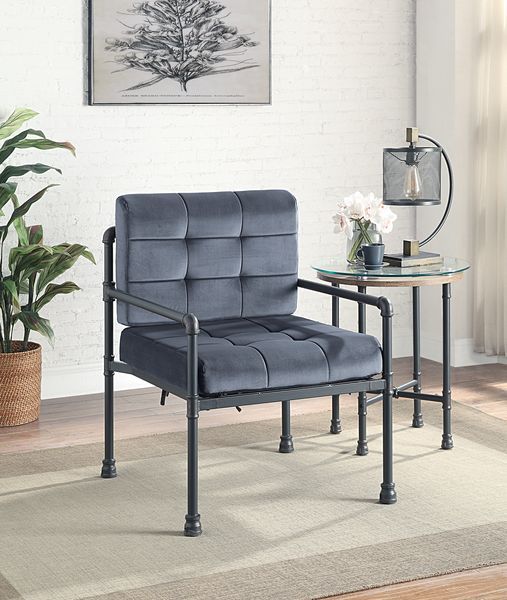 Brantley - Accent Chair - Gray Velvet & Sandy Gray, product view with metal
