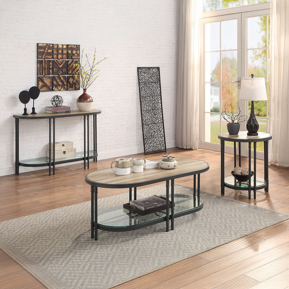 Brantley - Coffee Table - Oak & Sandy Black, alternate view 2 with glass