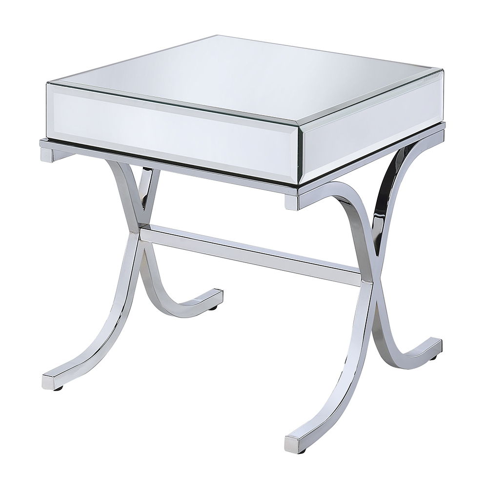 Yuri - End Table - Mirrored & Chrome, alternate view 2 with wood construction