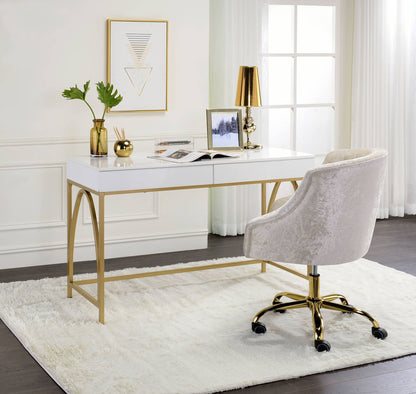Lightmane - Vanity Desk (Same 92660) - White High Gloss & Gold, alternate view 3 with wood construction