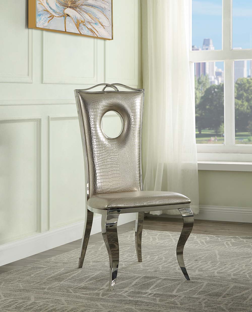 Cyrene - Glam - Side Chair, alternate view 2 with leather upholstery