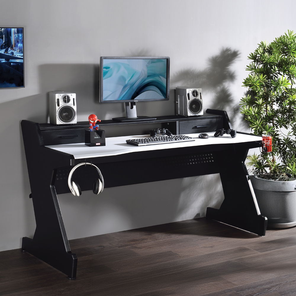 Bigga - Gaming Desk - Black & White, product view with wood construction
