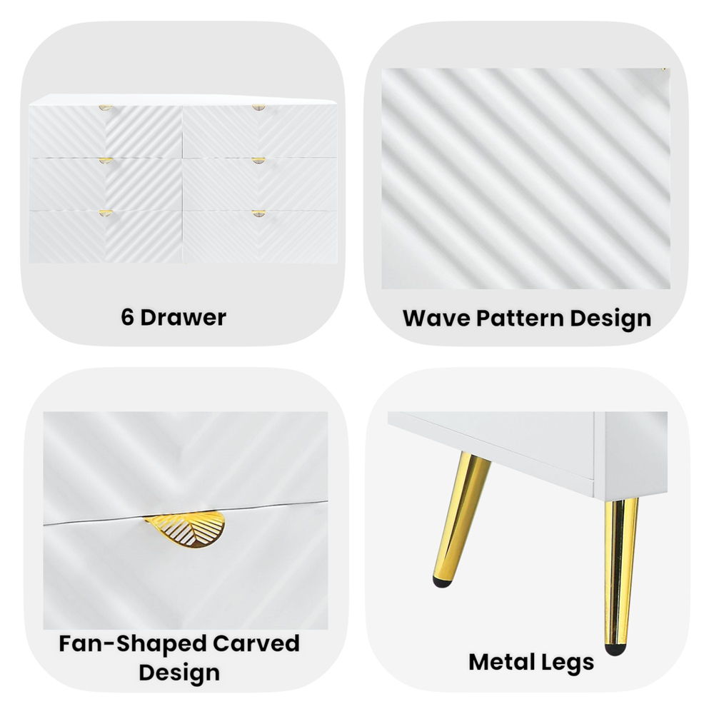Gaines - 55" Dresser - White High Gloss, alternate view 2 with metal