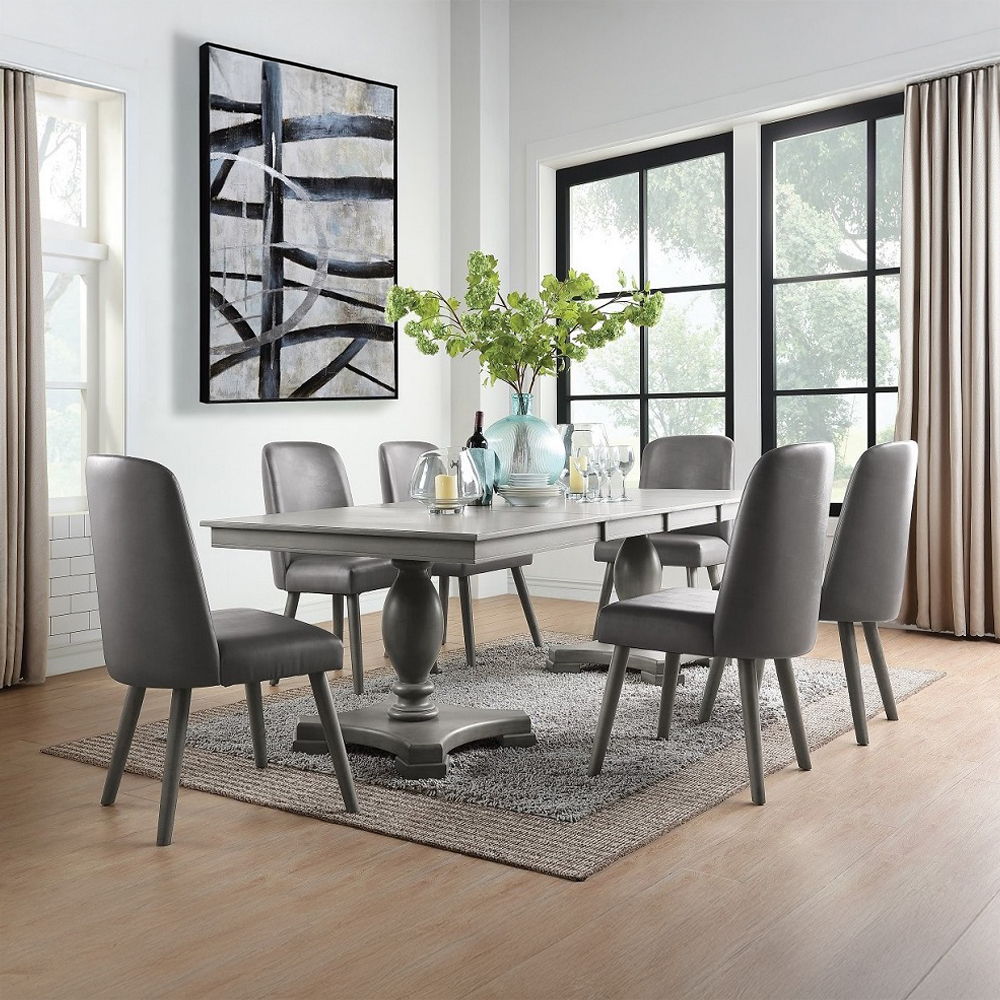 Waylon - Side Chair (Set of 2) - Gray Synthetic Leather & Gray Oak, alternate view 3 with wood construction